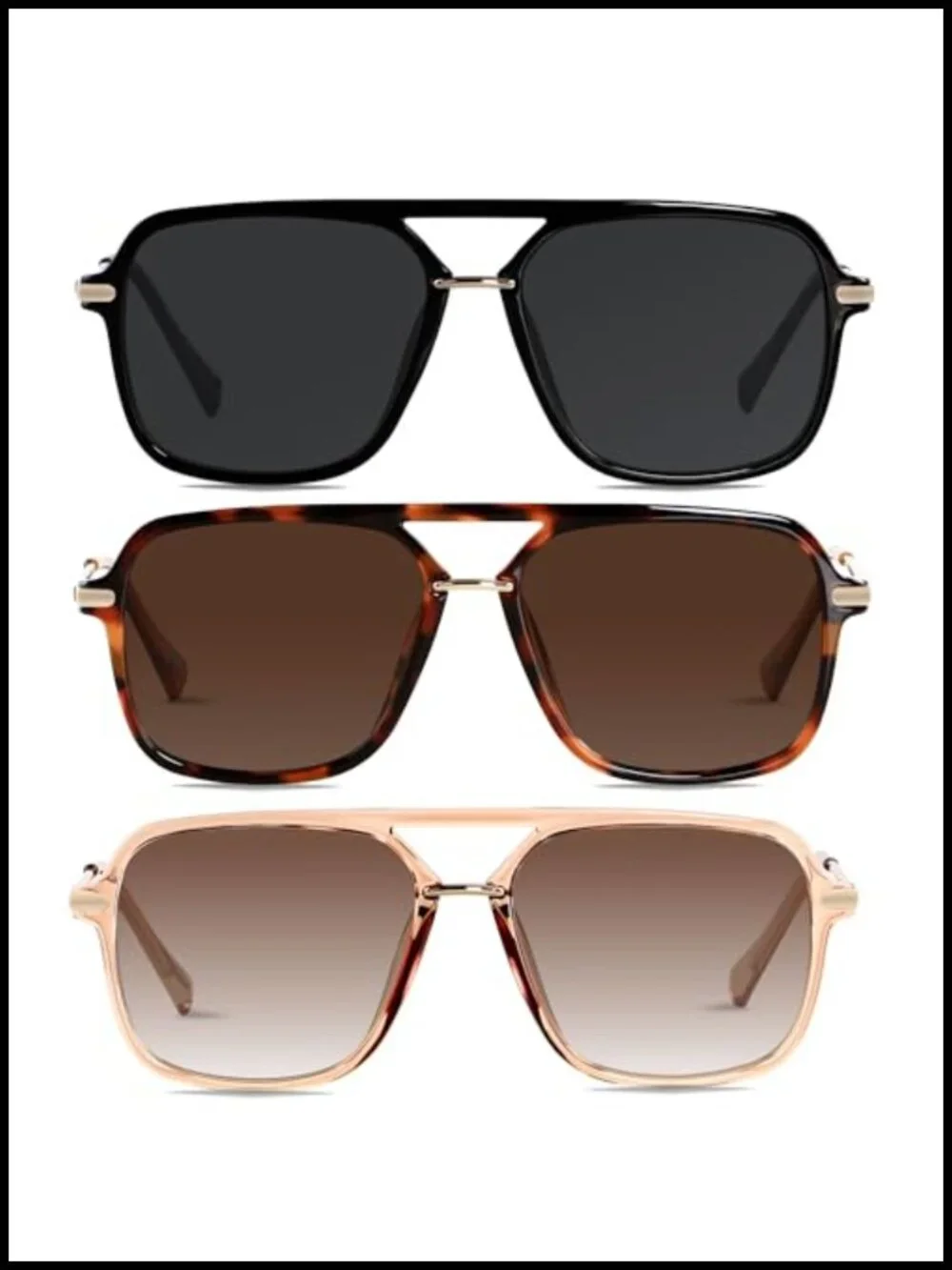 Polarized Retro Aviator Sunglasses UV400 Double Bridge Unisex Square Pilot